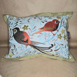 Anthology Bird Embroidered Throw Pillow Accent Pillow Floral Branch Cottage grn